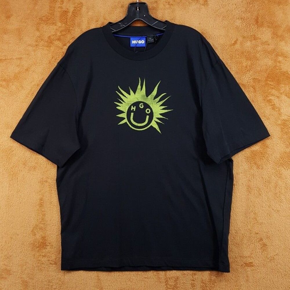 HUGO BOSS Shirt Mens XXL Black Pullover Crew Graphic Logo T-Shirt Tee